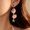 Stylish Stainless Steel 18K Electroplated Women's Starfish Pink Shell Earrings