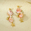 Stylish Stainless Steel 18K Electroplated Women's Starfish Pink Shell Earrings
