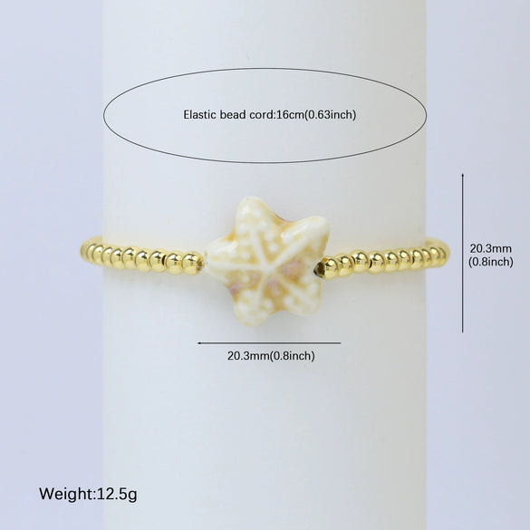 Summer Beach Style Ceramic Glazed Copper Bead Bracelet With Starfish And Animal Zodiac Pattern Electroplated