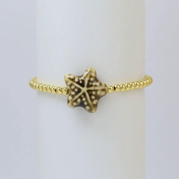 Summer Beach Style Ceramic Glazed Copper Bead Bracelet With Starfish And Animal Zodiac Pattern Electroplated