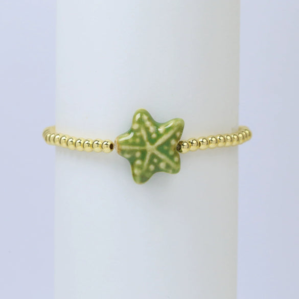 Summer Beach Style Ceramic Glazed Copper Bead Bracelet With Starfish And Animal Zodiac Pattern Electroplated