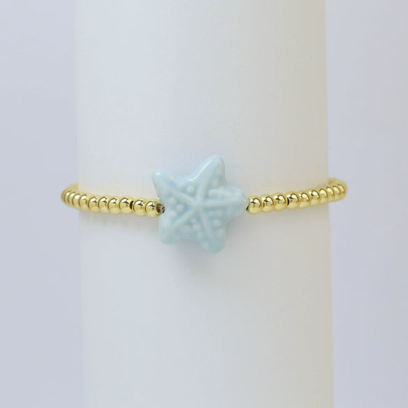Summer Beach Style Ceramic Glazed Copper Bead Bracelet With Starfish And Animal Zodiac Pattern Electroplated