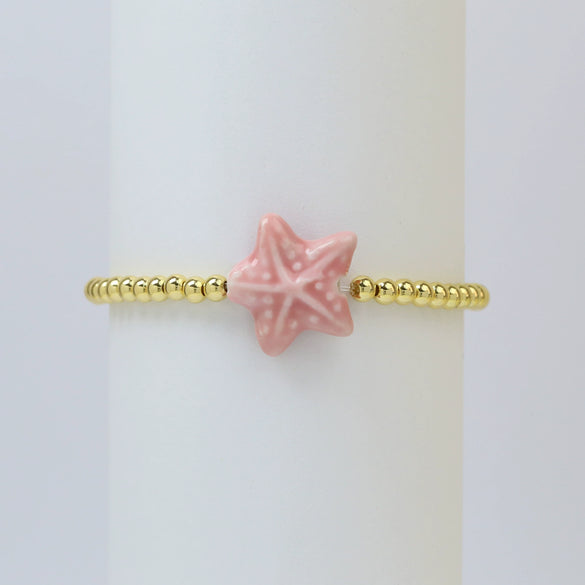 Summer Beach Style Ceramic Glazed Copper Bead Bracelet With Starfish And Animal Zodiac Pattern Electroplated