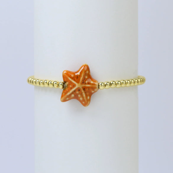 Summer Beach Style Ceramic Glazed Copper Bead Bracelet With Starfish And Animal Zodiac Pattern Electroplated