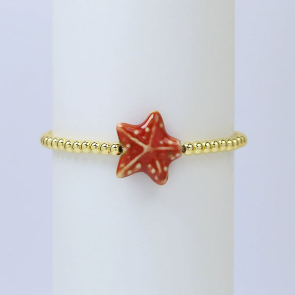 Summer Beach Style Ceramic Glazed Copper Bead Bracelet With Starfish And Animal Zodiac Pattern Electroplated