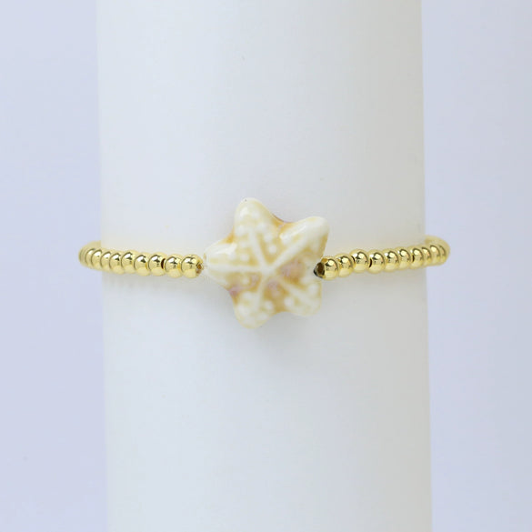 Summer Beach Style Ceramic Glazed Copper Bead Bracelet With Starfish And Animal Zodiac Pattern Electroplated