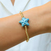 Summer Beach Style Ceramic Glazed Copper Bead Bracelet With Starfish And Animal Zodiac Pattern Electroplated