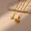 Summer Beach Wind Stainless Steel Starfish Pendant Necklace With Cross Chain Electroplating Treatment