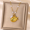 Summer Beach Wind Stainless Steel Starfish Pendant Necklace With Cross Chain Electroplating Treatment
