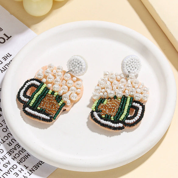 Summer Bohemian Handmade Beaded Earrings With Pearl And Beer Rice Beads