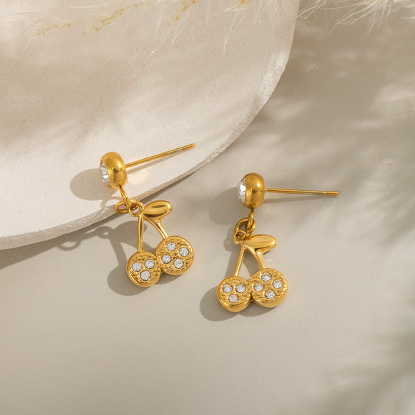 Summer Casual Diamond Cherry Earrings Stainless Steel Accessories Jewelry With Electroplating For Women