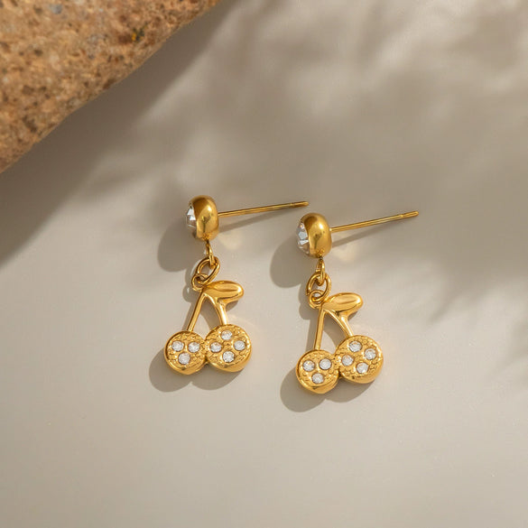 Summer Casual Diamond Cherry Earrings Stainless Steel Accessories Jewelry With Electroplating For Women
