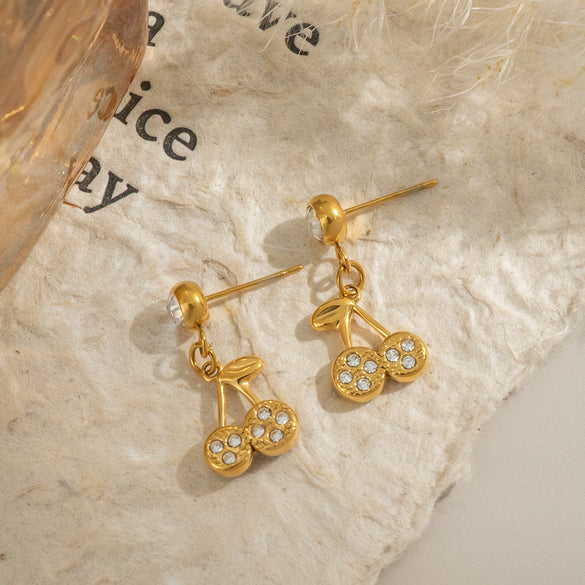 Summer Casual Diamond Cherry Earrings Stainless Steel Accessories Jewelry With Electroplating For Women