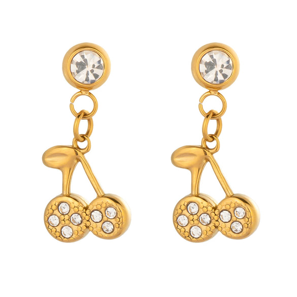 Summer Casual Diamond Cherry Earrings Stainless Steel Accessories Jewelry With Electroplating For Women