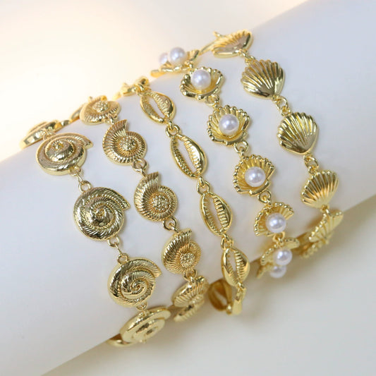 Summer Copper Plated Electroplated Conch Pearl Shell Women's Bracelet