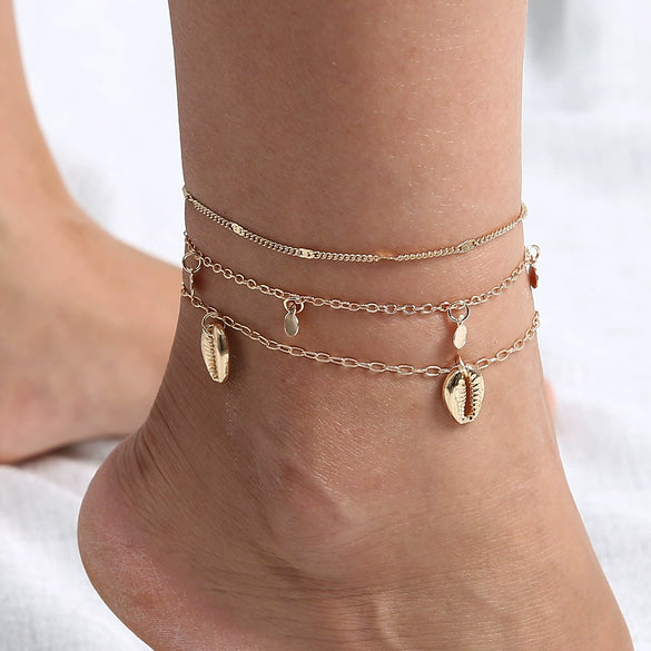 Summer Creative Shell Pattern Alloy Anklet 3 Piece Set For Women