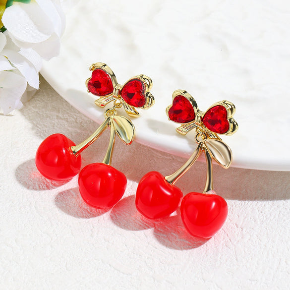 Summer Earrings Zinc Alloy Fruit Cherry Sweet Style For Women