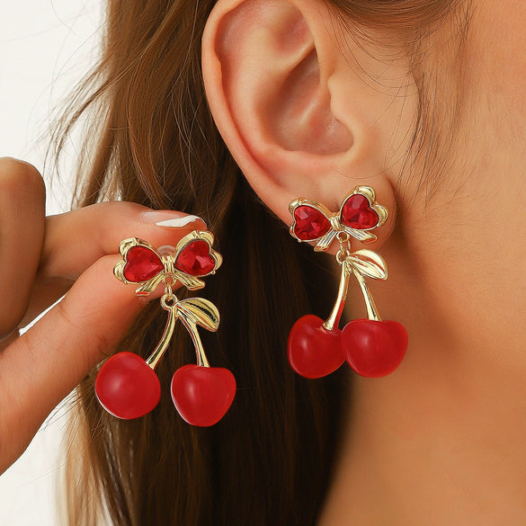 Summer Earrings Zinc Alloy Fruit Cherry Sweet Style For Women
