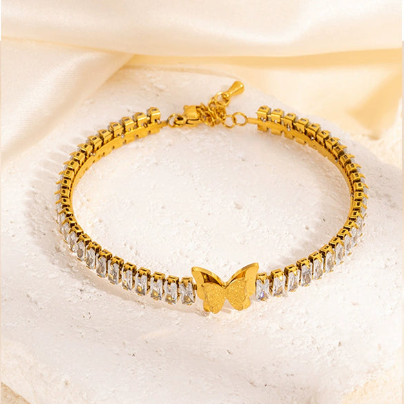 Summer Fashion Tennis Chain Square Flower Zircon Bracelet Stainless Steel Jewelry Electroplating Treatment