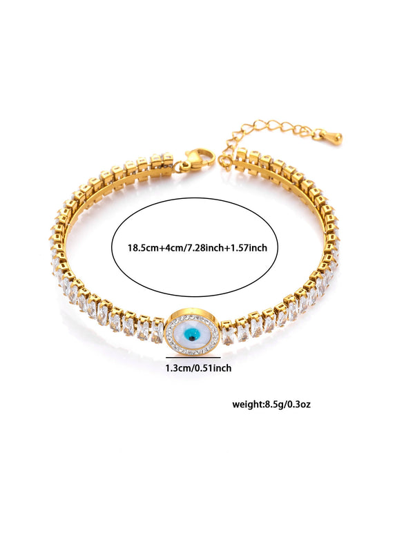 Summer Fashion Tennis Chain Square Flower Zircon Bracelet Stainless Steel Jewelry Electroplating Treatment