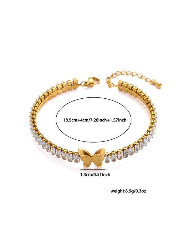 Summer Fashion Tennis Chain Square Flower Zircon Bracelet Stainless Steel Jewelry Electroplating Treatment