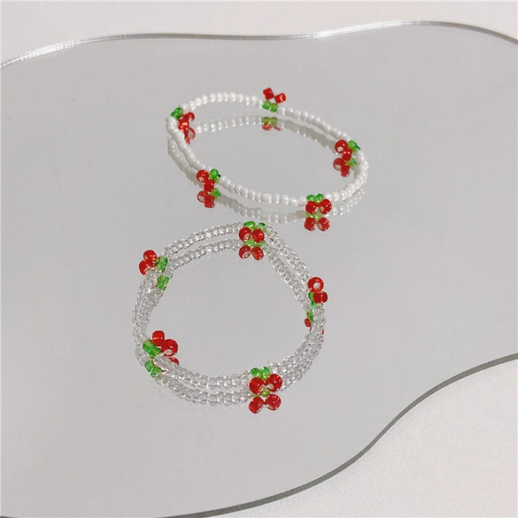 Summer Fresh Crystal Beaded Cherry Handmade Fruit Shaped Women's Bracelet