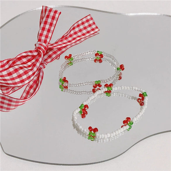 Summer Fresh Crystal Beaded Cherry Handmade Fruit Shaped Women's Bracelet