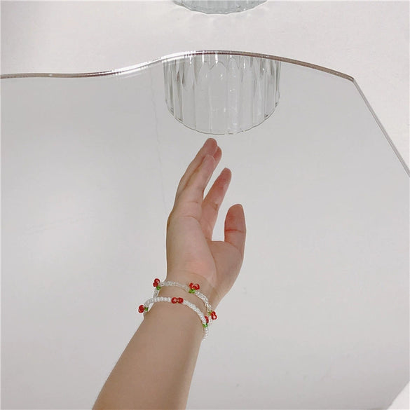 Summer Fresh Crystal Beaded Cherry Handmade Fruit Shaped Women's Bracelet