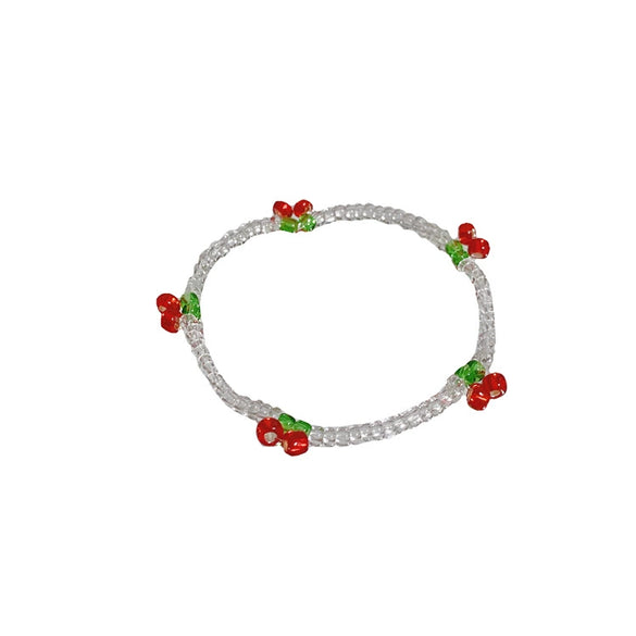 Summer Fresh Crystal Beaded Cherry Handmade Fruit Shaped Women's Bracelet