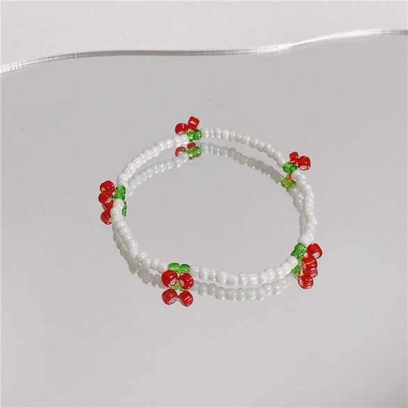 Summer Fresh Crystal Beaded Cherry Handmade Fruit Shaped Women's Bracelet