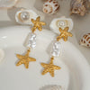Summer Fresh Starfish Pearl Earrings For Women Stainless Steel With Pvd Furnace Vacuum Real Gold Plating