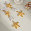 Summer Fresh Starfish Pearl Earrings For Women Stainless Steel With Pvd Furnace Vacuum Real Gold Plating