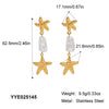 Summer Fresh Starfish Pearl Earrings For Women Stainless Steel With Pvd Furnace Vacuum Real Gold Plating