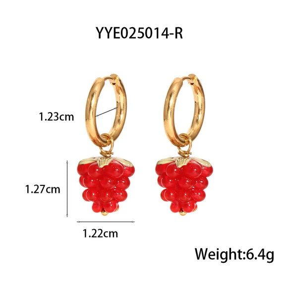 Summer Grape Earrings Stainless Steel Fresh Cute Design Pvd Furnace Vacuum Real Gold Plated Fruit Shape Jewelry For Women