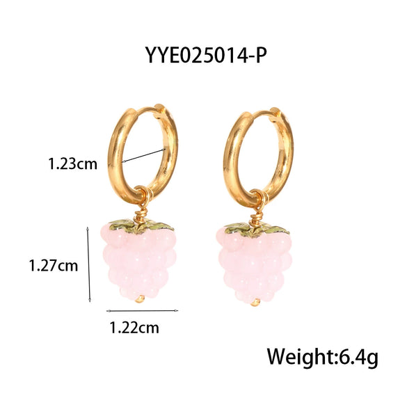 Summer Grape Earrings Stainless Steel Fresh Cute Design Pvd Furnace Vacuum Real Gold Plated Fruit Shape Jewelry For Women