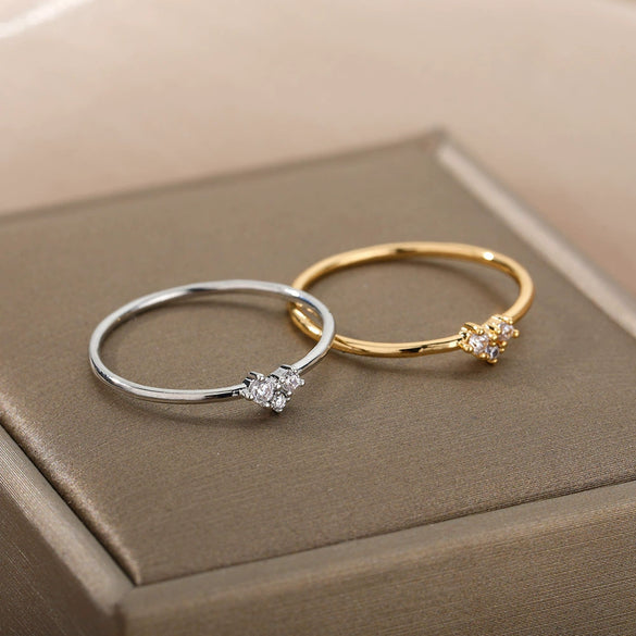 Summer New Light Luxury Heart Shaped Zircon Ring For Women Copper Gold Inlaid