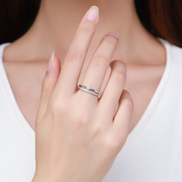 Summer New Simple Women's S925 Sterling Silver Ring With Hierarchical Design And Geometric Pattern Seiko Crafted