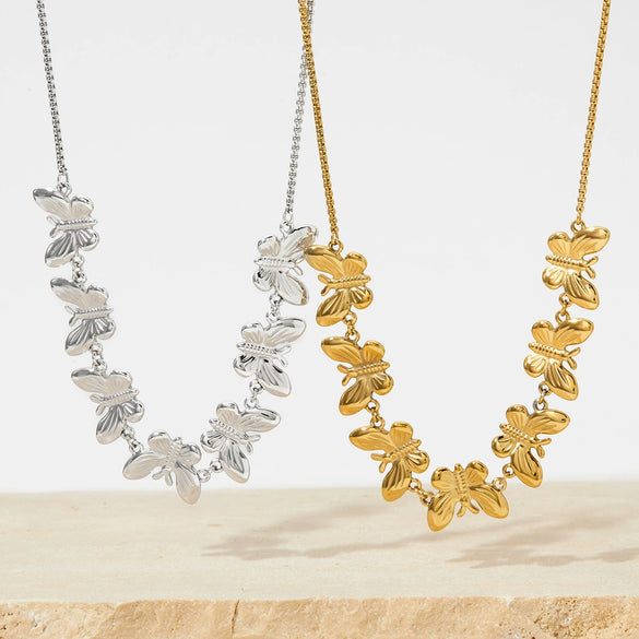 Summer New Stainless Steel Butterfly Dravable Women's High End Fashion All Match Necklace With Electroplating