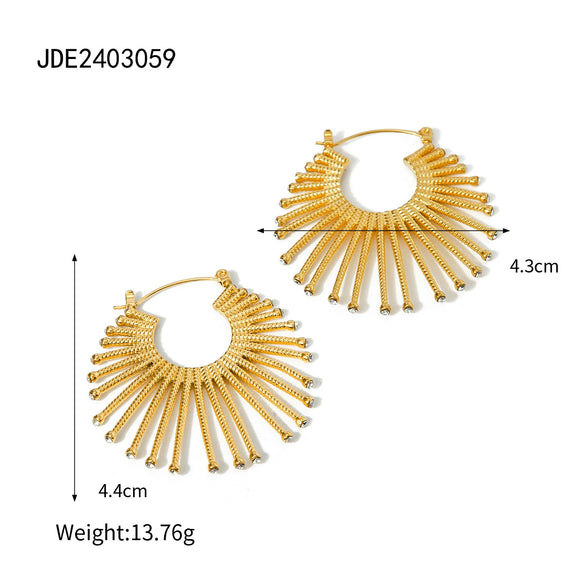 Summer New Stainless Steel Earrings With Diamond For Women Exaggerated Fanshaped Electroplated