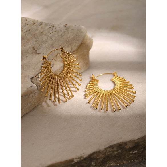 Summer New Stainless Steel Earrings With Diamond For Women Exaggerated Fanshaped Electroplated