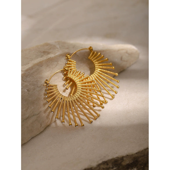 Summer New Stainless Steel Earrings With Diamond For Women Exaggerated Fanshaped Electroplated