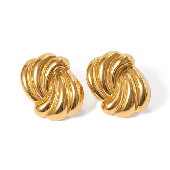 Summer New Stainless Steel Wave Strip Earrings With 18K Gold Electroplating
