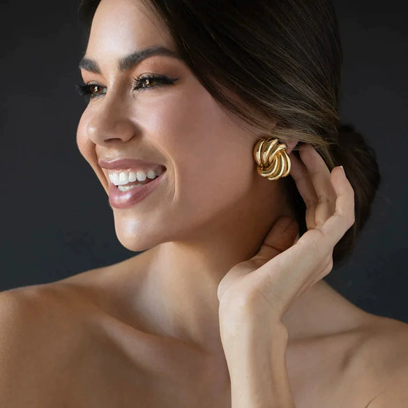 Summer New Stainless Steel Wave Strip Earrings With 18K Gold Electroplating