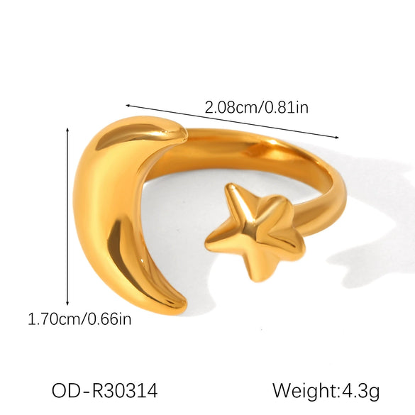 Summer New Star Moon Geometric Ring Titanium Steel Non Fading Electroplated Women's Fashion Ring
