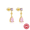 Summer New Women's Girl Style Oil Drop Bowknot S925 Sterling Silver Earrings With Geometric Pattern And Inlaid Zircon