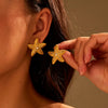 Summer Ocean Resort Style Stainless Steel Earrings With Starfish Texture Inlaid With Zircon Pearl And Star Shape Electroplated Design For Women