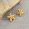 Summer Ocean Resort Style Stainless Steel Earrings With Starfish Texture Inlaid With Zircon Pearl And Star Shape Electroplated Design For Women