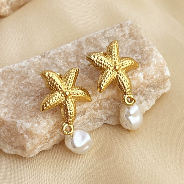Summer Ocean Series Stainless Steel Ring Earrings Necklace With Heart Shape Pattern And Electroplating For Women