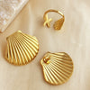 Summer Ocean Series Stainless Steel Ring Earrings Necklace With Heart Shape Pattern And Electroplating For Women