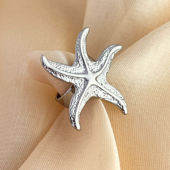 Summer Ocean Series Stainless Steel Ring Earrings Necklace With Heart Shape Pattern And Electroplating For Women